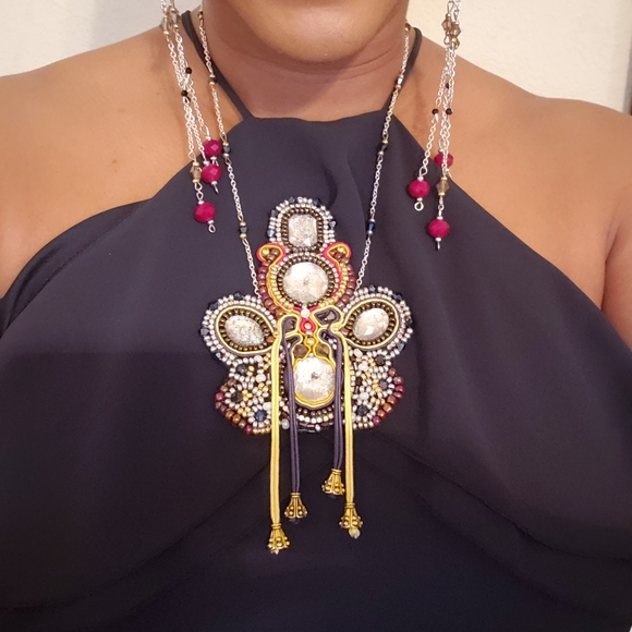 Hand made unique design soutache necklace - Picture 2 of 3